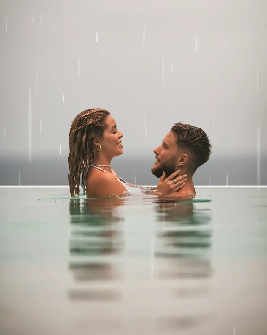 Una pareja en una piscina privada en LUM, Koh Tao
